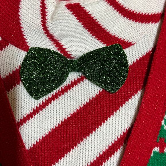 Ugly Christmas Sweater Unisex Sweater Faux Cardigan with Bowtie Sz L - Picture 4 of 9